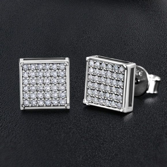 Sterling silver diamond earrings men or women - Picture 2 of 7